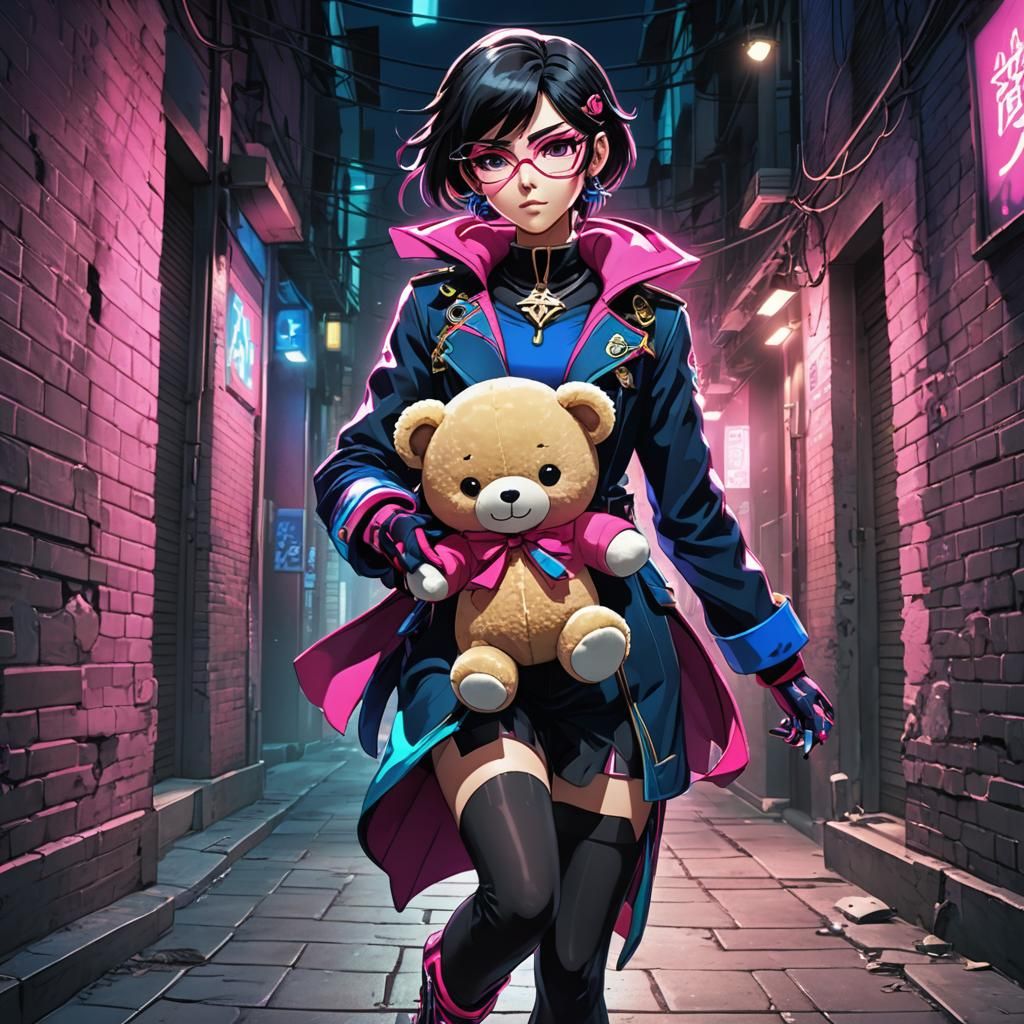 Bayonetta with Teddy Bear in Anime Style