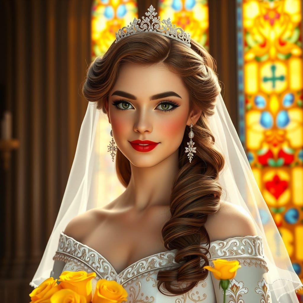 Princess Belle in Wedding Gown, Hyperdetailed Portrait