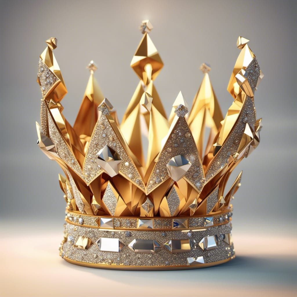 Glittering Jeweled Crown and Origami Papercraft in HD