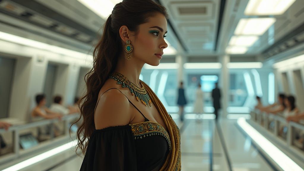 Egyptian Princess in Futuristic Command Bridge