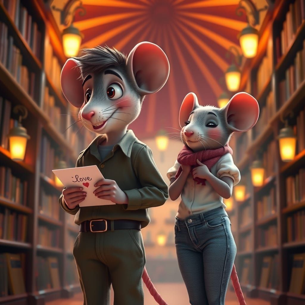 Shy Mouse Holds Love Note in Pixar Style