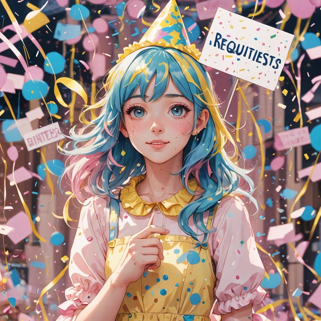 Anime Girl with Blue Hair and Party Hat