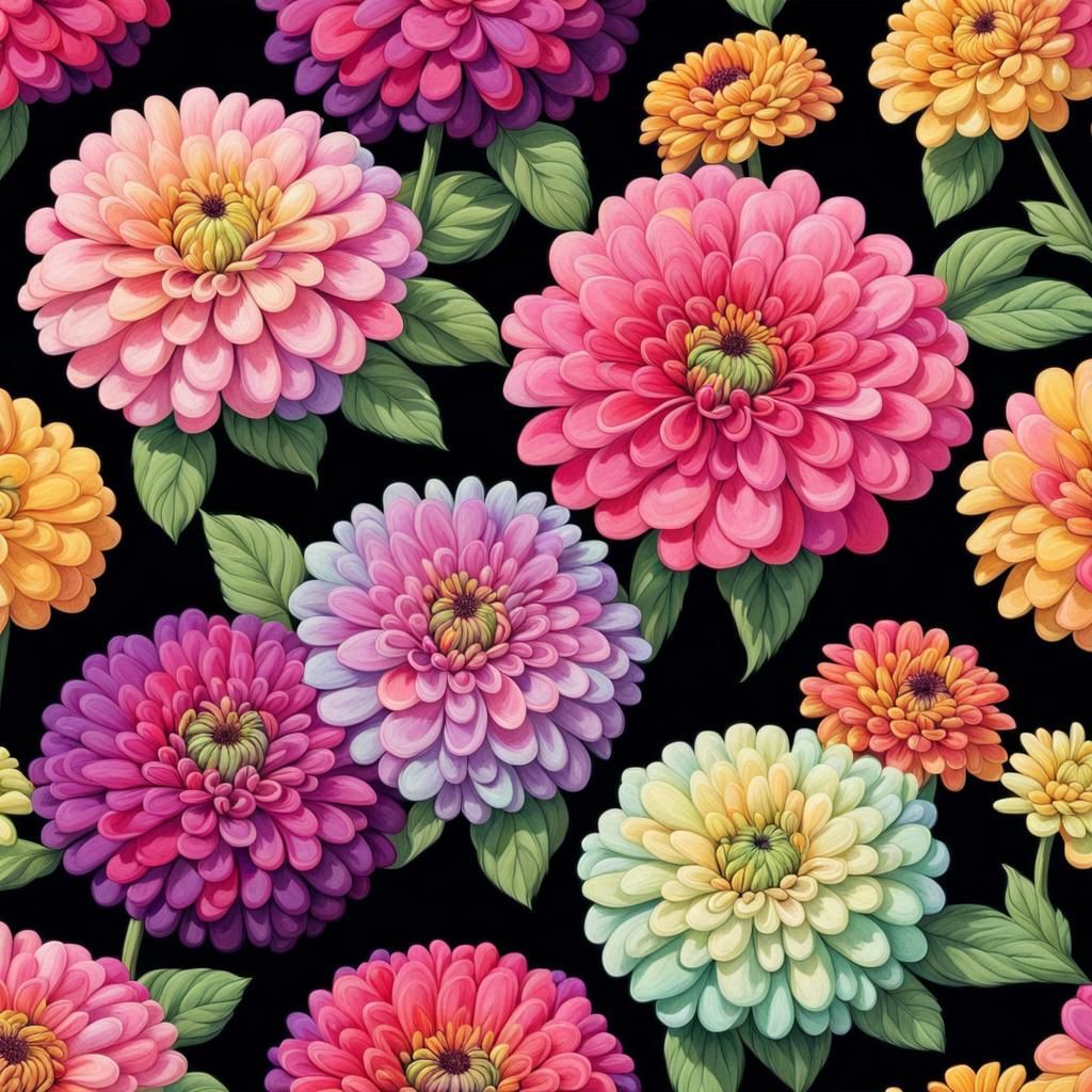 Zinnias Optical Illusion on Black Background