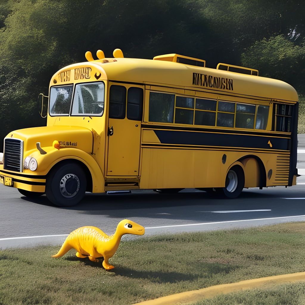 Dinosaur by School Bus Illustration