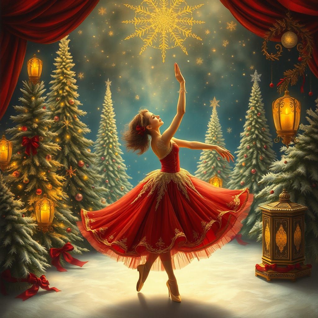 Whimsical Ballerina in Lavish Holiday Wonderland