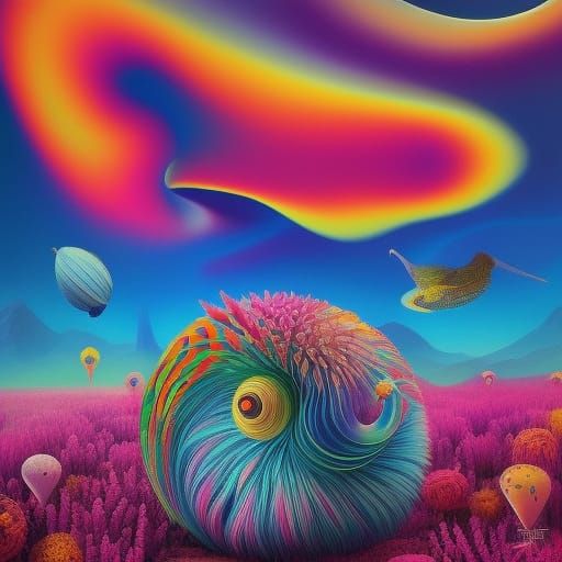 Vibrant Surreal Menagerie: A Whimsical Dreamscape