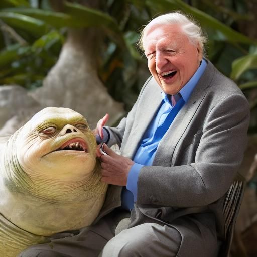 Sir David Attenborough with baby Jabba.