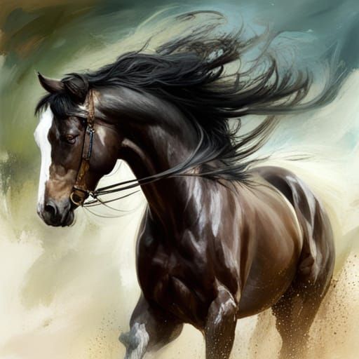 Black stallion closeup of head and neck