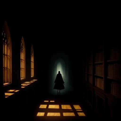 Gothic Library: Mysterious Figure in Candlelight