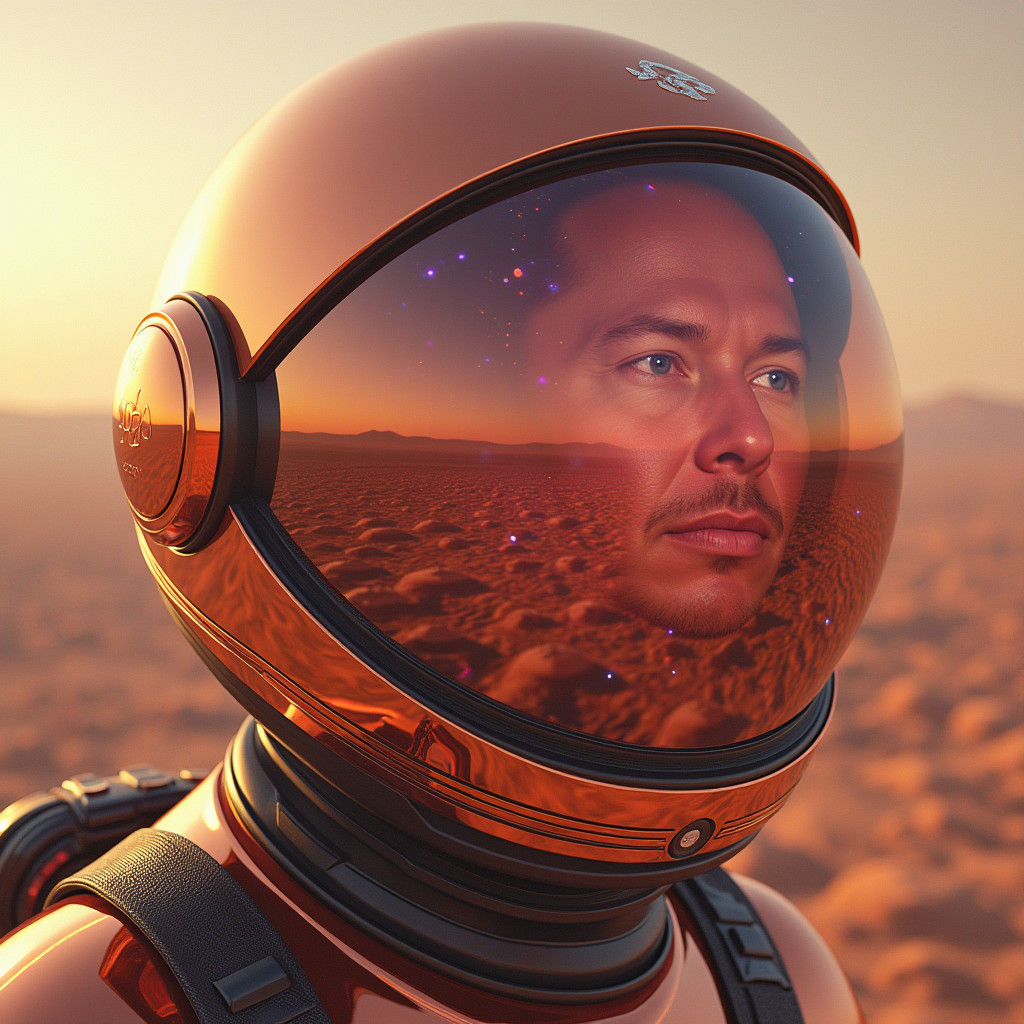 Mars Colony Reflected in Visor, Futuristic Concept Art