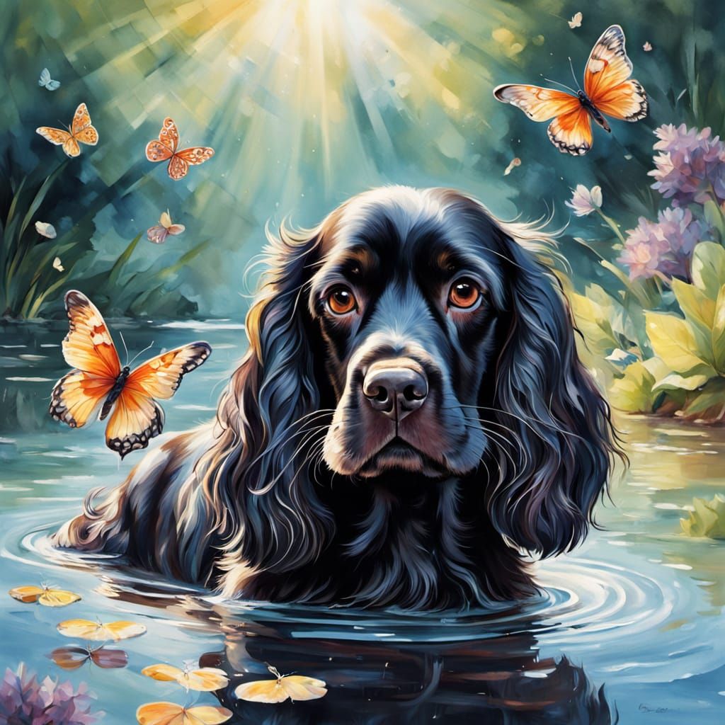 Whimsical English Cocker Spaniel in Watercolor Brushstrokes