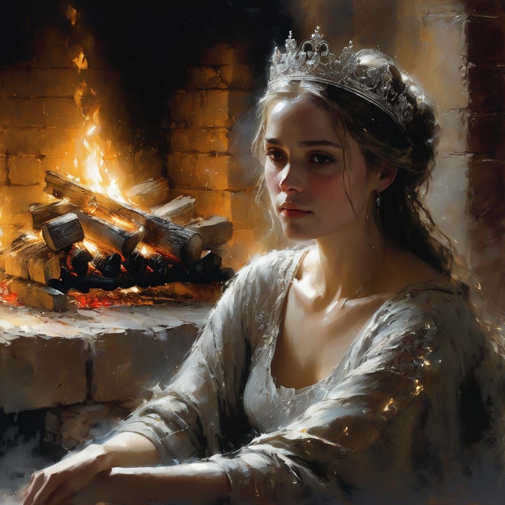 Beautiful Princess by Firelight: Romantic Matte Painting