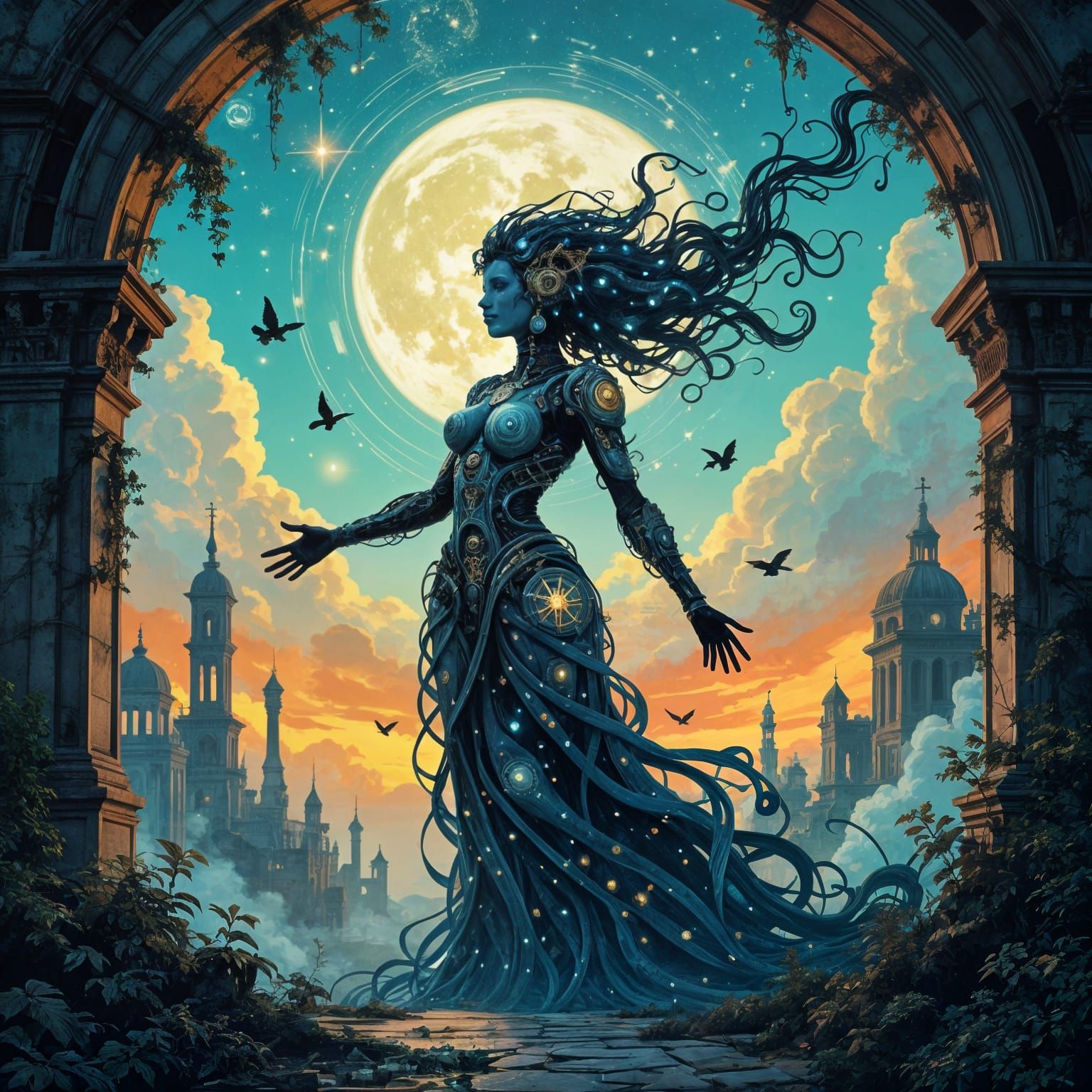 Biomechanical Deity Emerges, Dreamlike Art