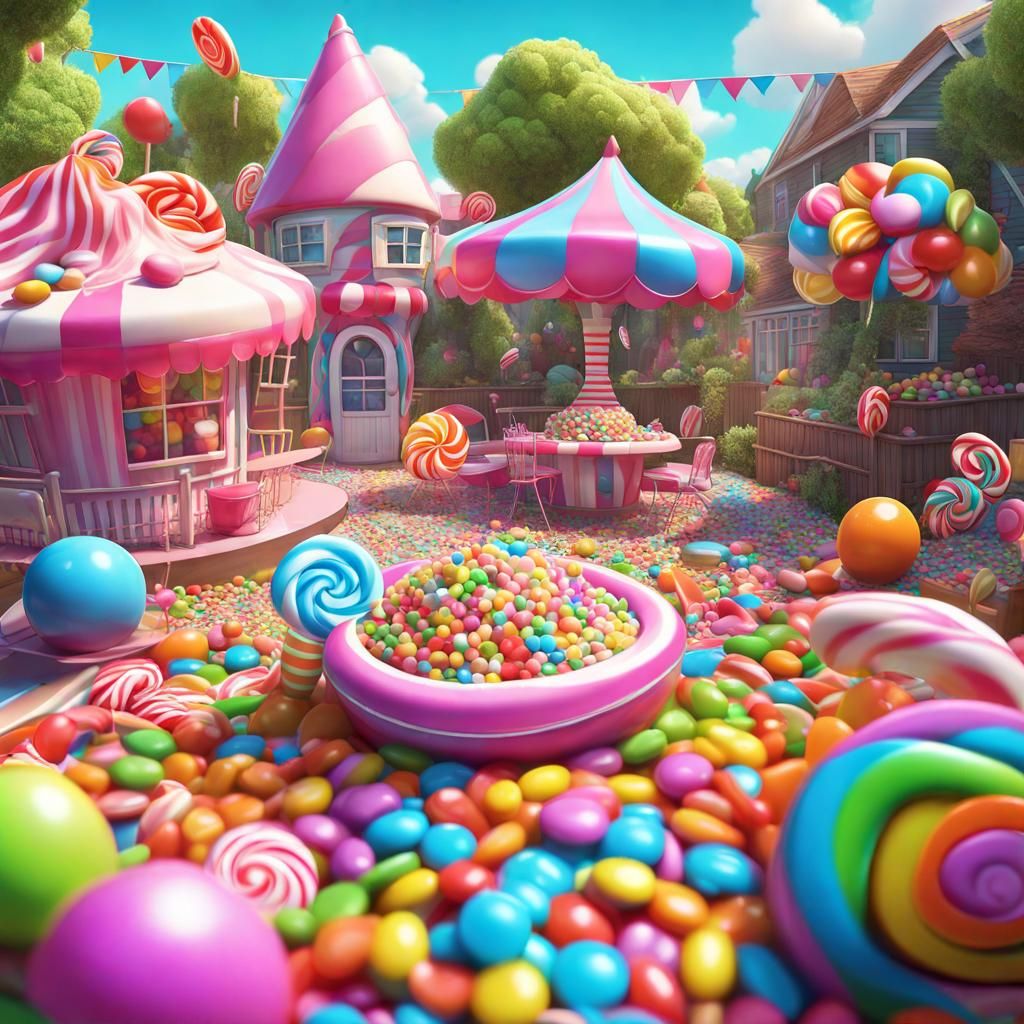 Candy Backyard in Hyperrealistic Digital Illustration
