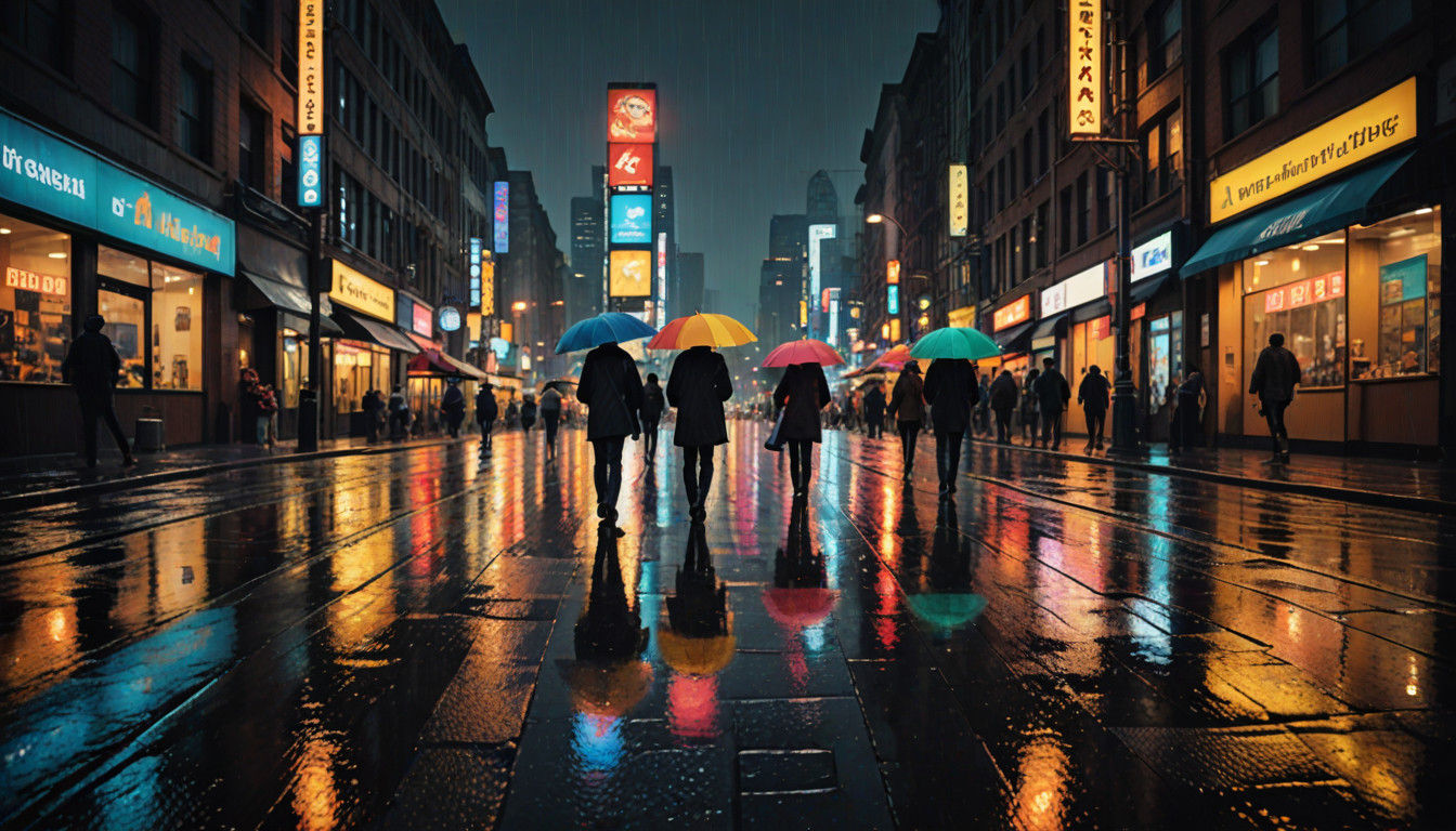 Rainy City Street in Cinematic Style