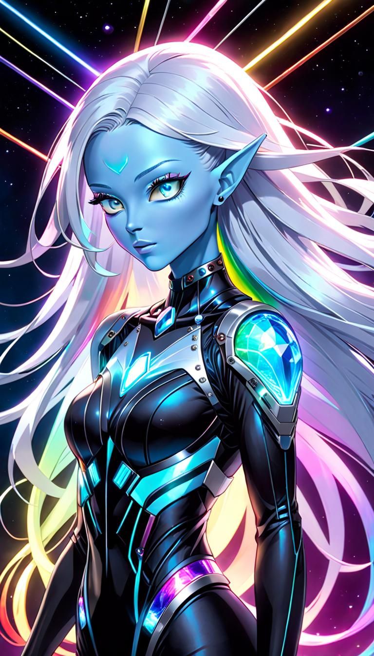 Beautiful Cybernetic Alien Girl in Cosmic Garden