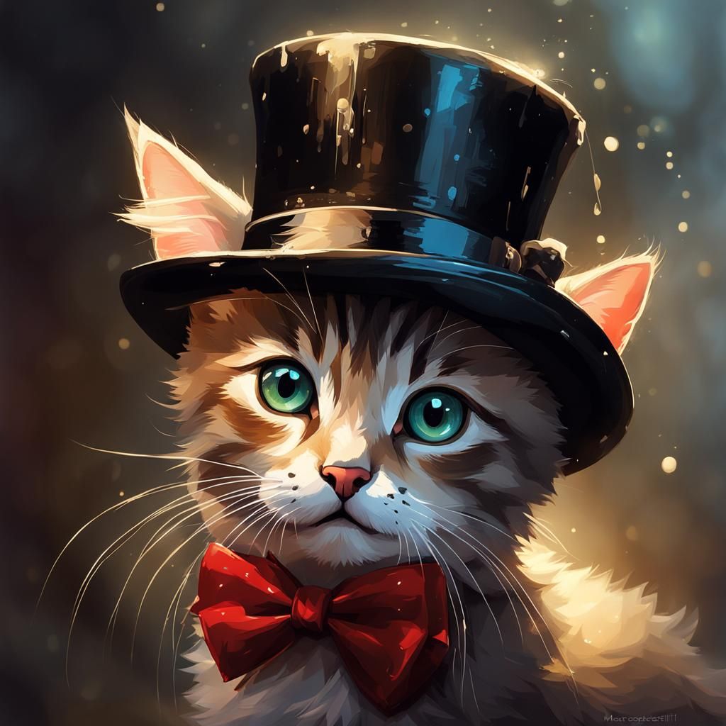 Kitten in Top Hat: Detailed Studio Photo