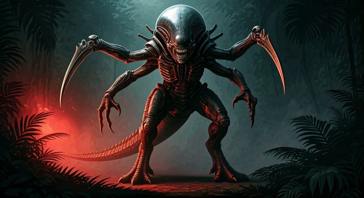 Cyberpunk Beast Emerges from Dark Jungle