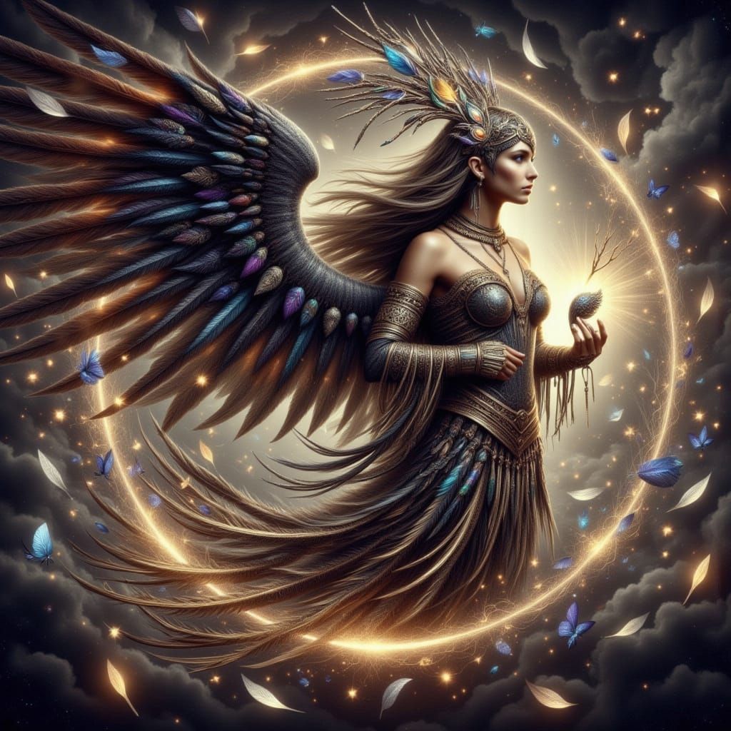 Mystical Dark Angel in Windswept Arcadia