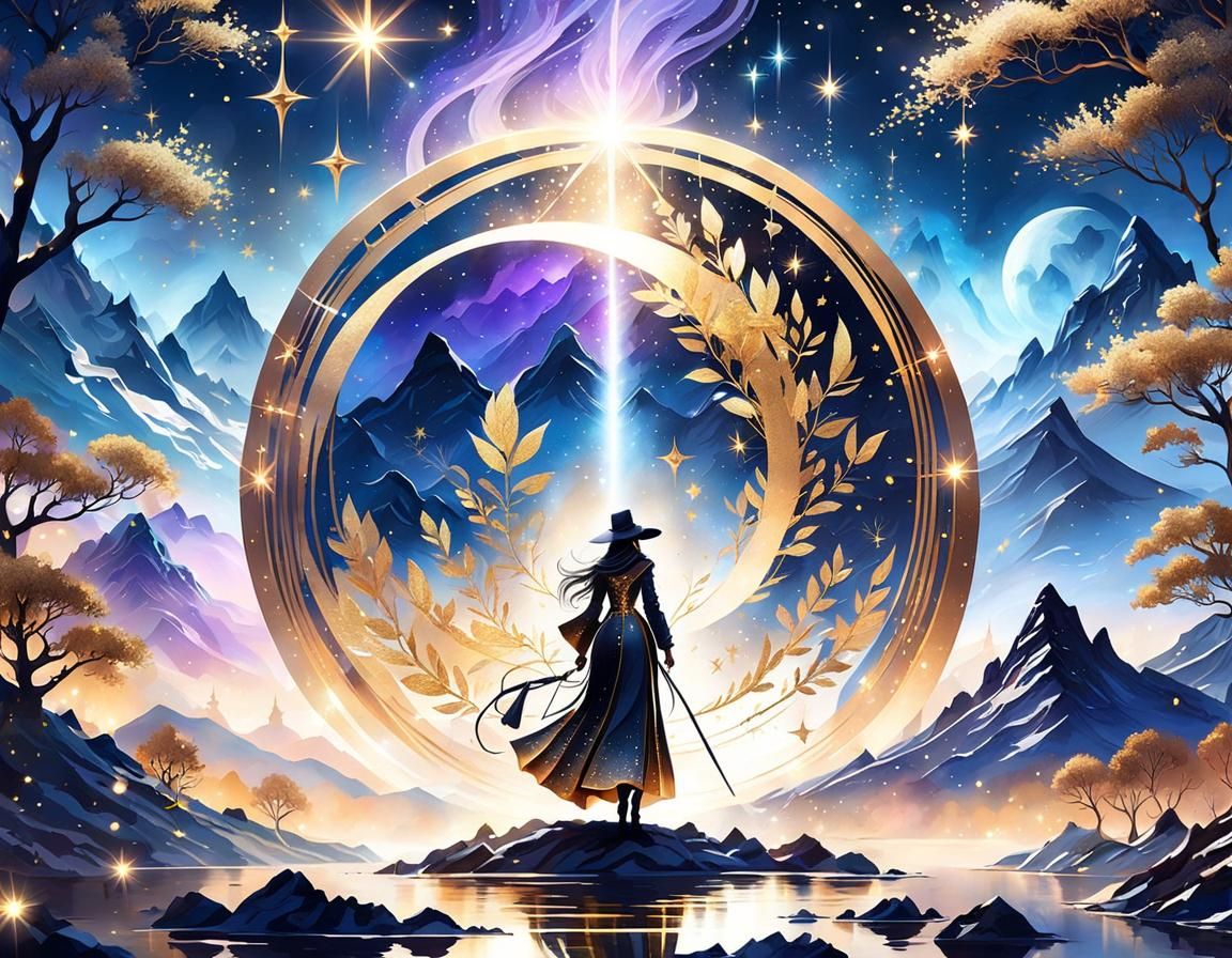 Ethereal Woman Casting Spell with Gold Sparkles