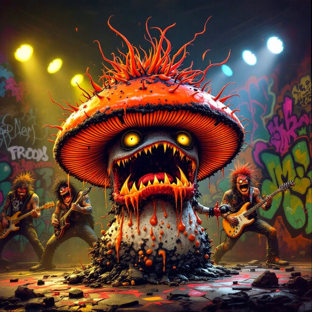 Electric Punk Mushroom Performs on Graffiti Stage