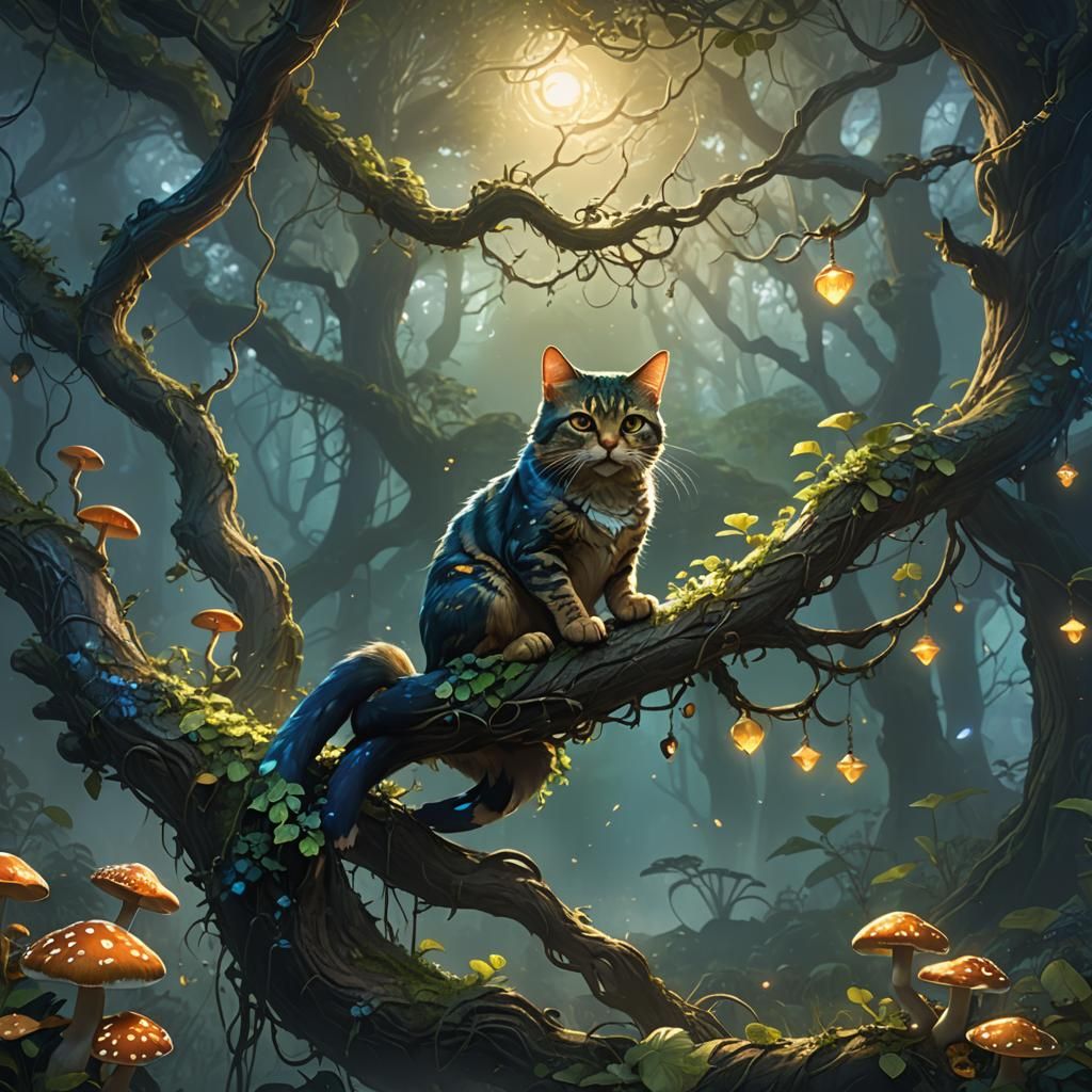 Mystical Feline in Enchanted Forest Concept Art