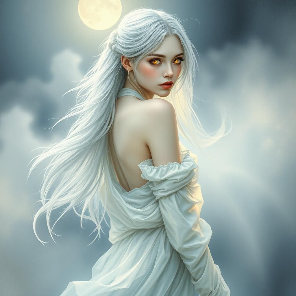 Ethereal Ghostly Woman in Dreamlike Watercolor Style