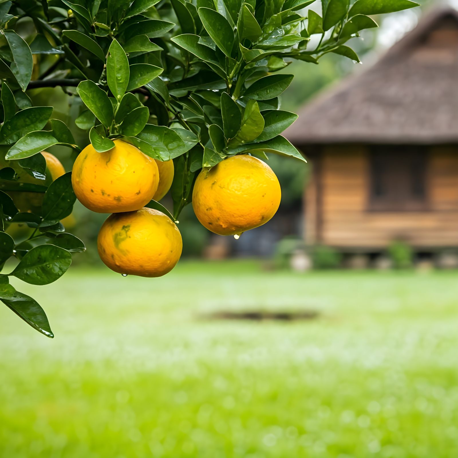 Close-Up of a Thriving Orange Tree in Morning Dew