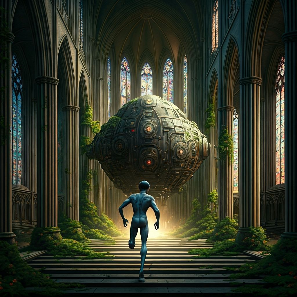 Alien's Gothic Escape: A Surrealist Vision