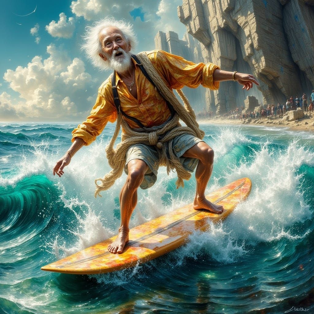 Renaissance Style Surfer on Ocean Waves