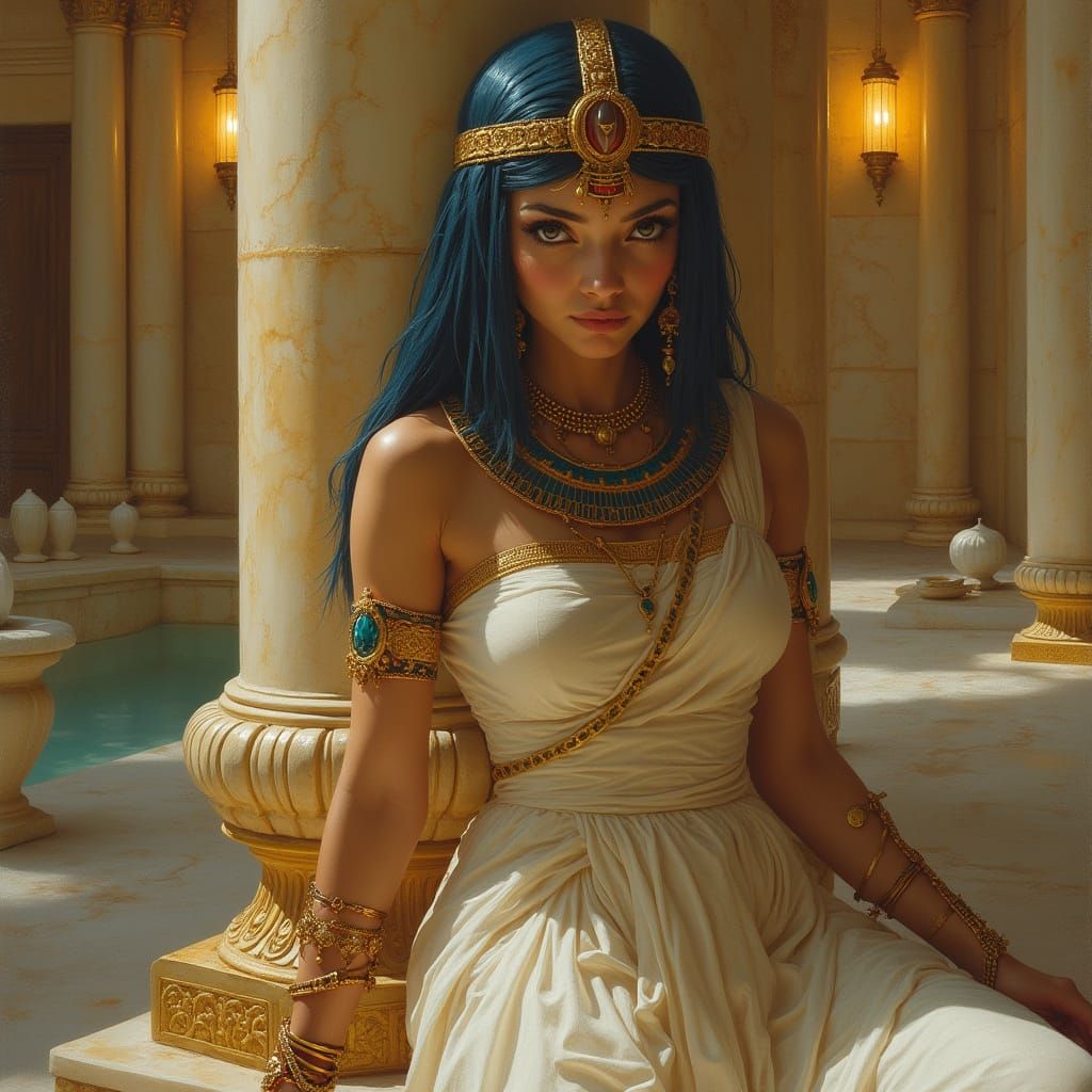Egyptian Woman with Pharaoh Headpiece in Neoclassical Style
