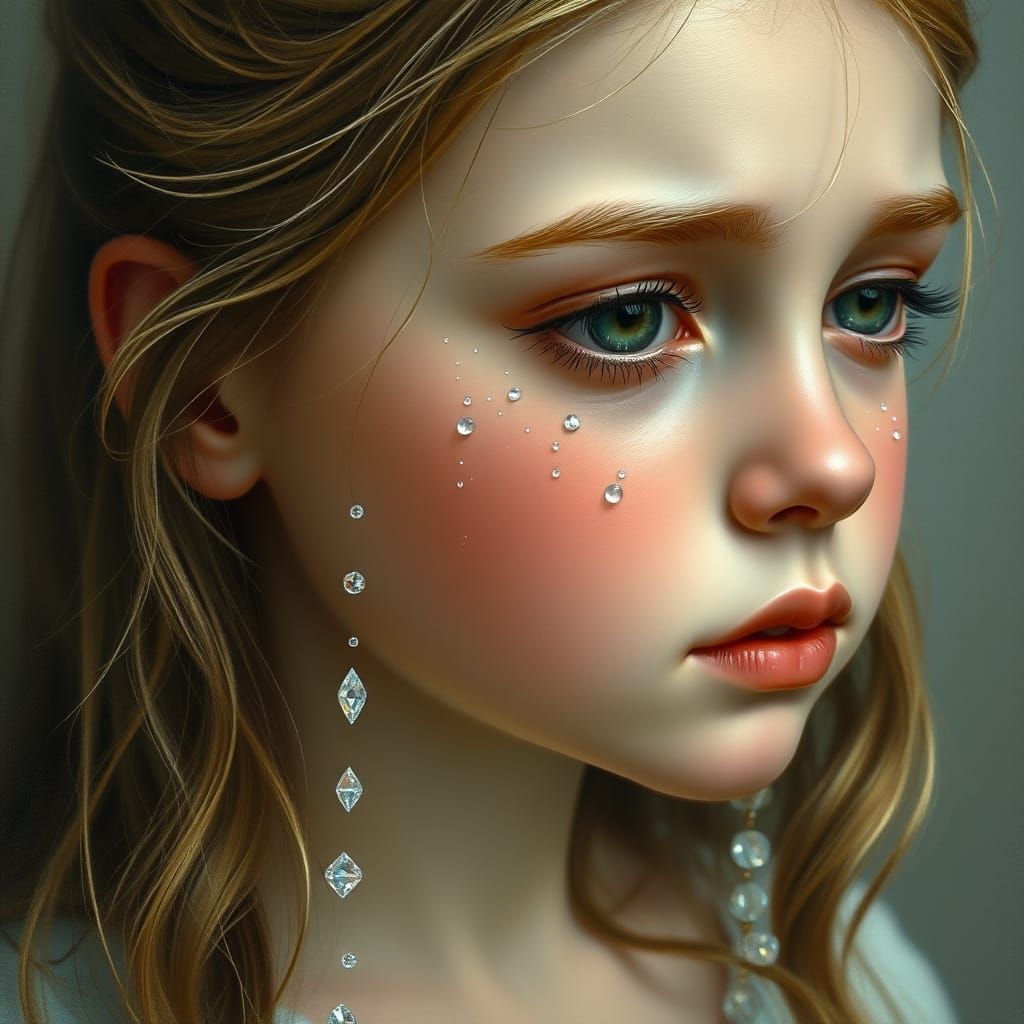 Sorrowful Girl with Tears as Diamonds