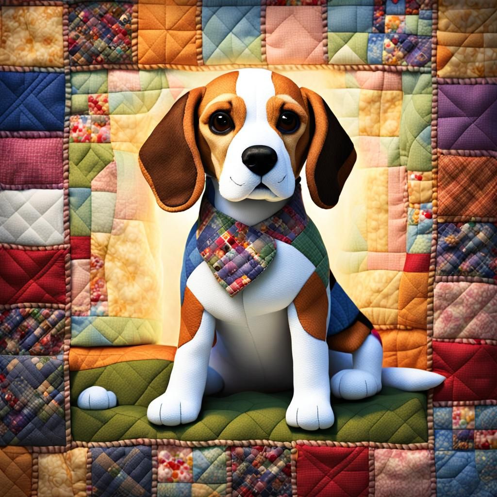Patchwork Quilt Beagle in Cozy Cottage