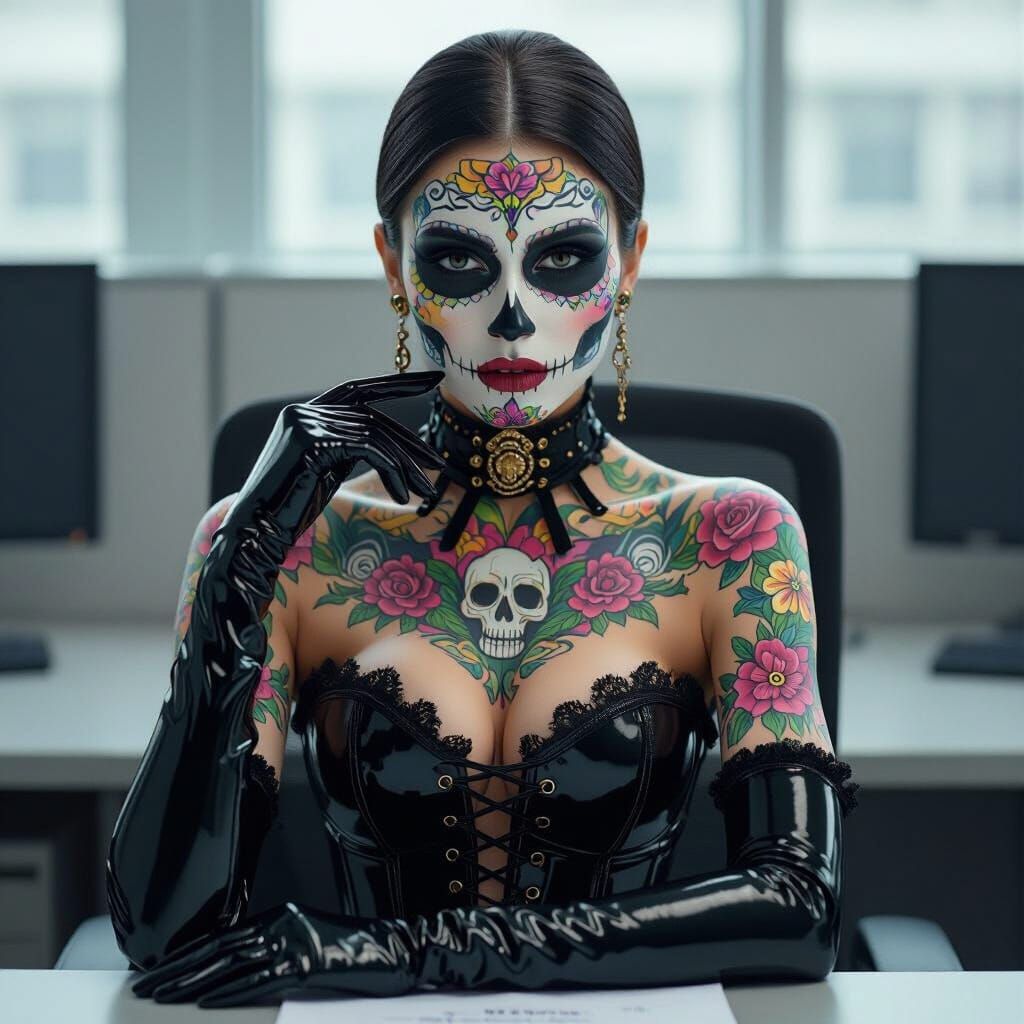 Elegant Woman in La Catrina Style Office Art