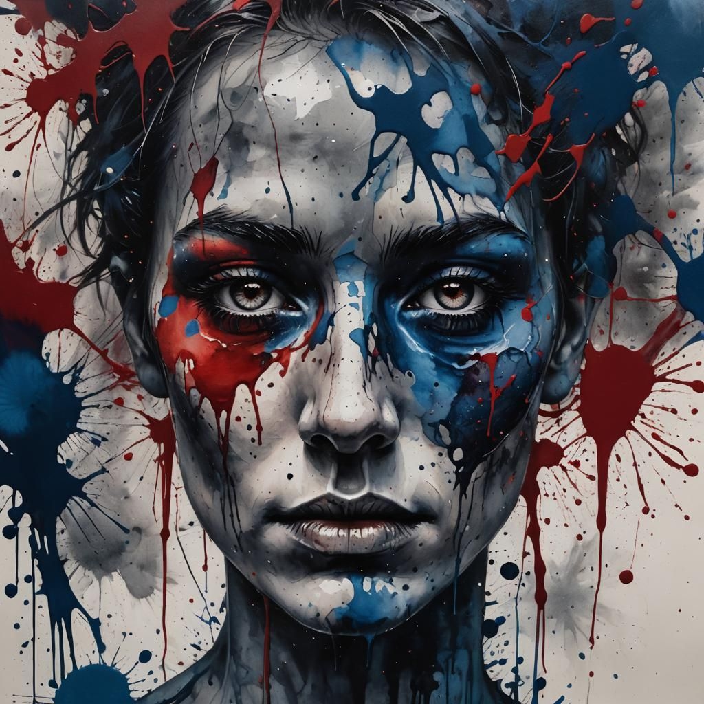 Dramatic Ink Splatter Portrait in Gritty Style