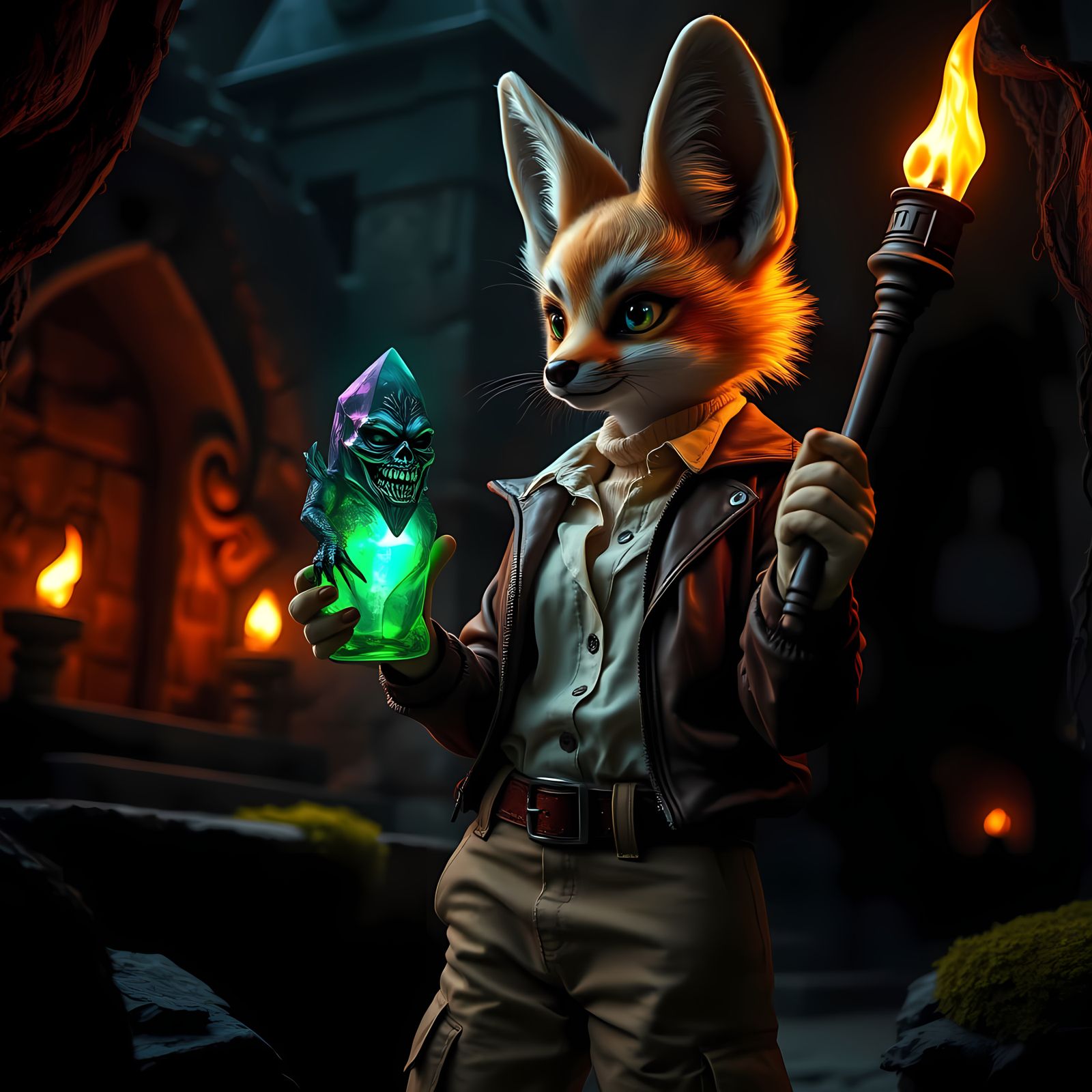 Fennec Fox Archaeologist Discovering Eldritch Idol