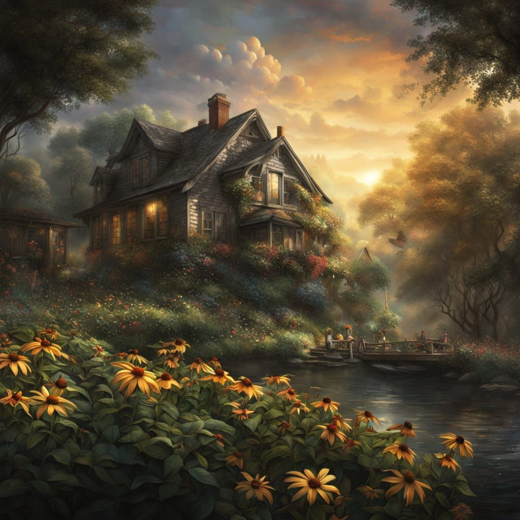 Vibrant Floral Close-Up: Black-Eyed Susans, Roses, Honeysuck...