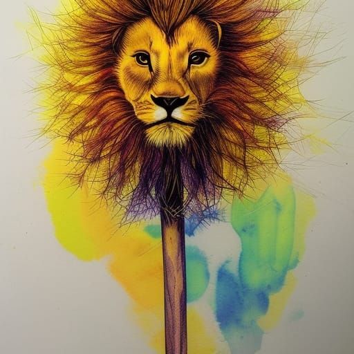 Dandelion Lion in Vibrant Colors, Detailed