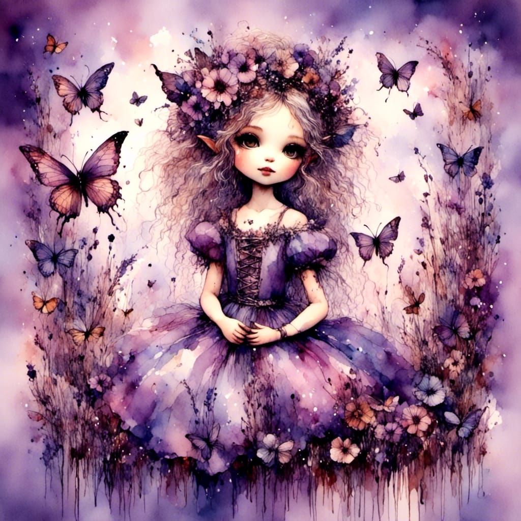 Lavender Chibi Fae Surrounded by Butterflies