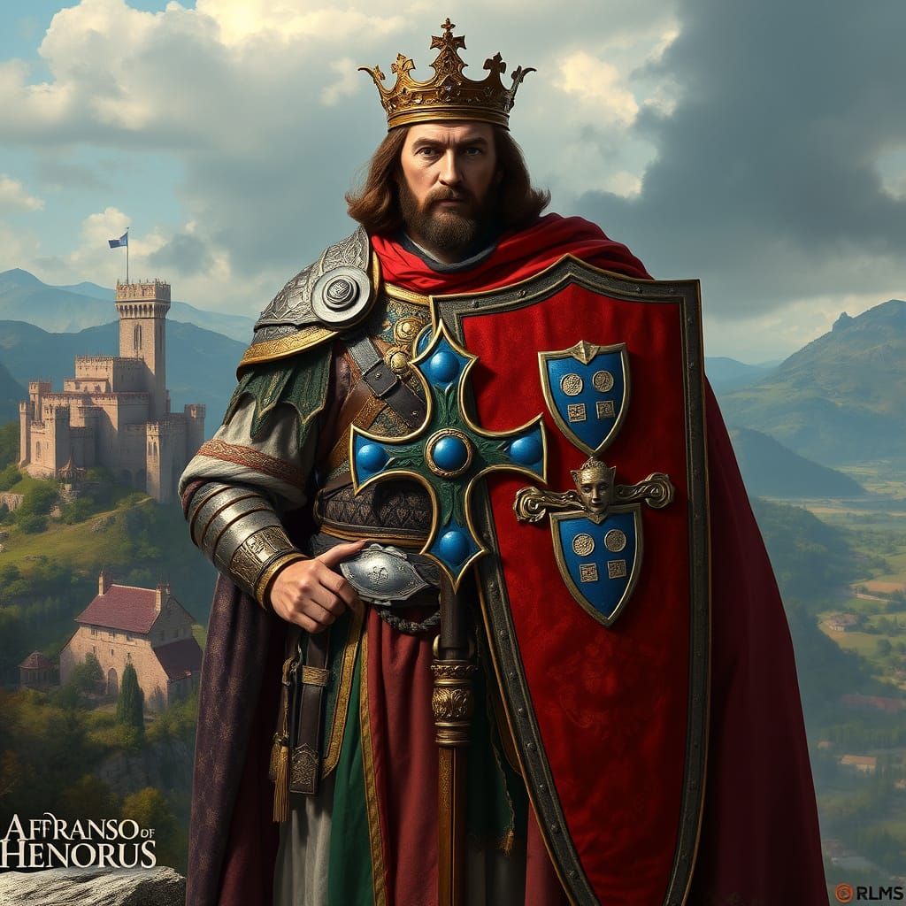 Medieval King Afonso Henriques Triumphs with Shield and Cast...