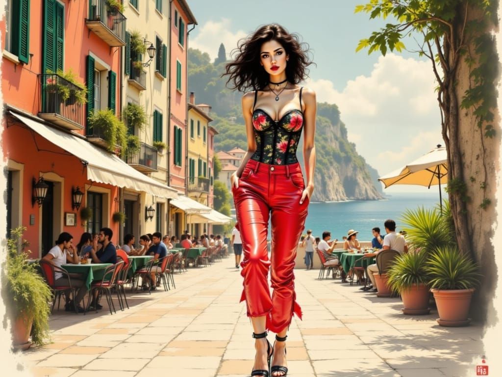 Elegant Italian Coastal Siren in Retro-Inspired Fashion