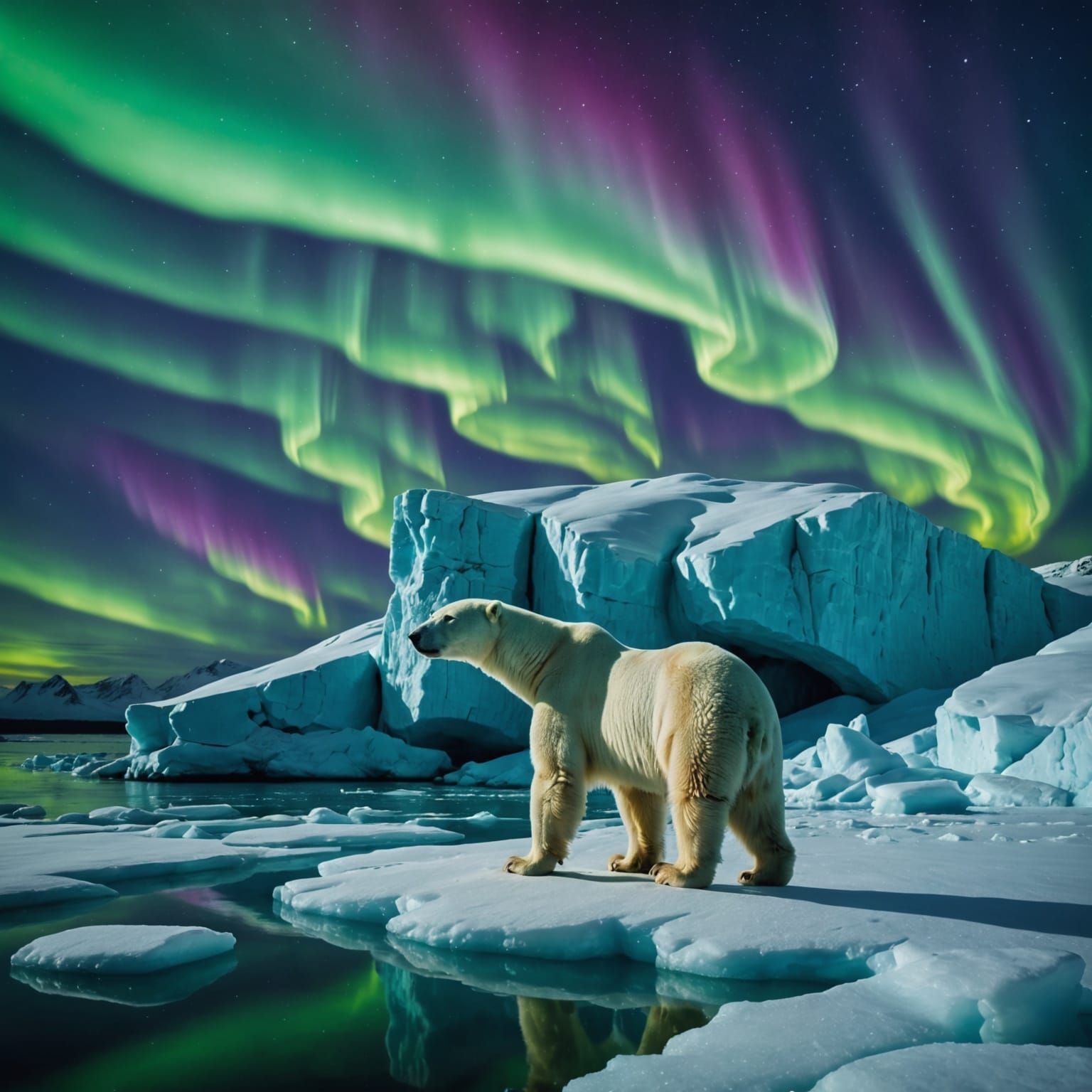 Majestic Polar Bear Guards Lost Iceberg Civilization