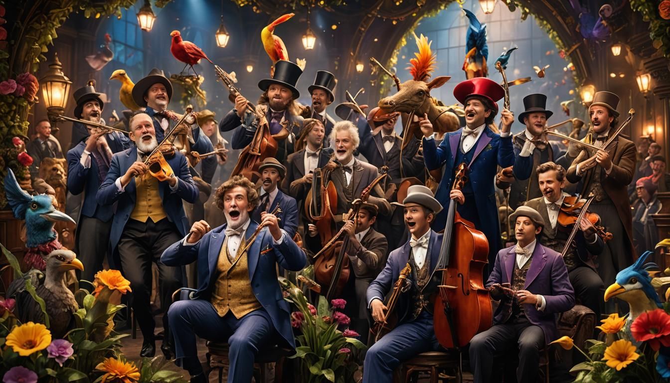 Mythical Ragtime Band: A Photorealistic Gouache Masterpiece