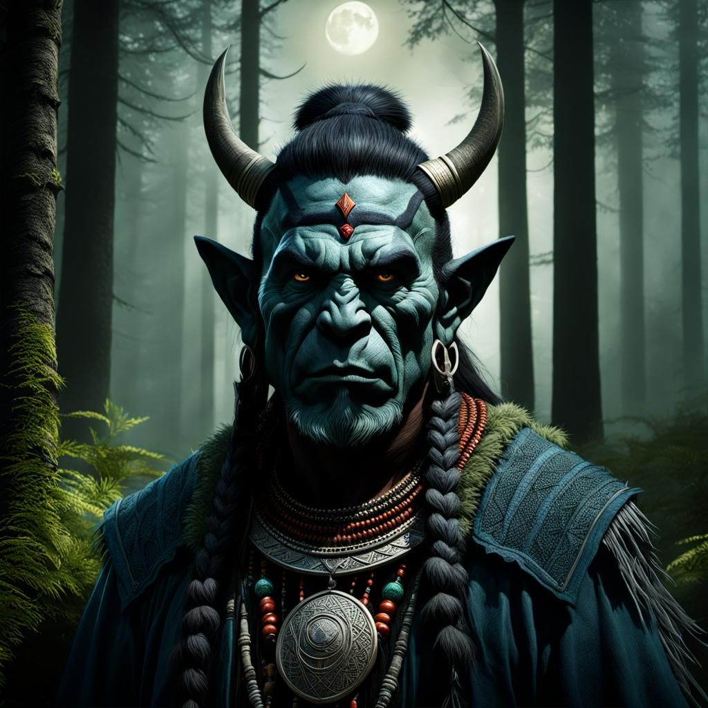 Orc Shaman Portrait in Ethereal Forest