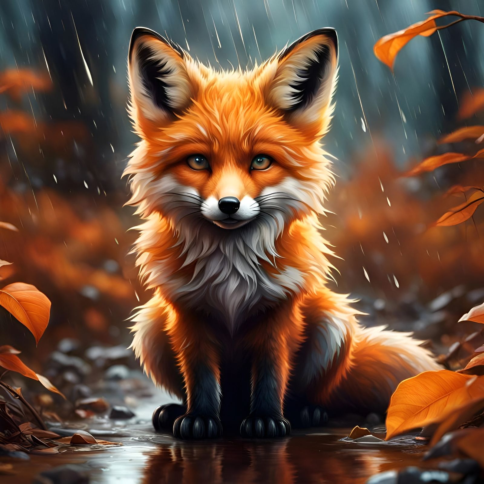 Fox in the Rain