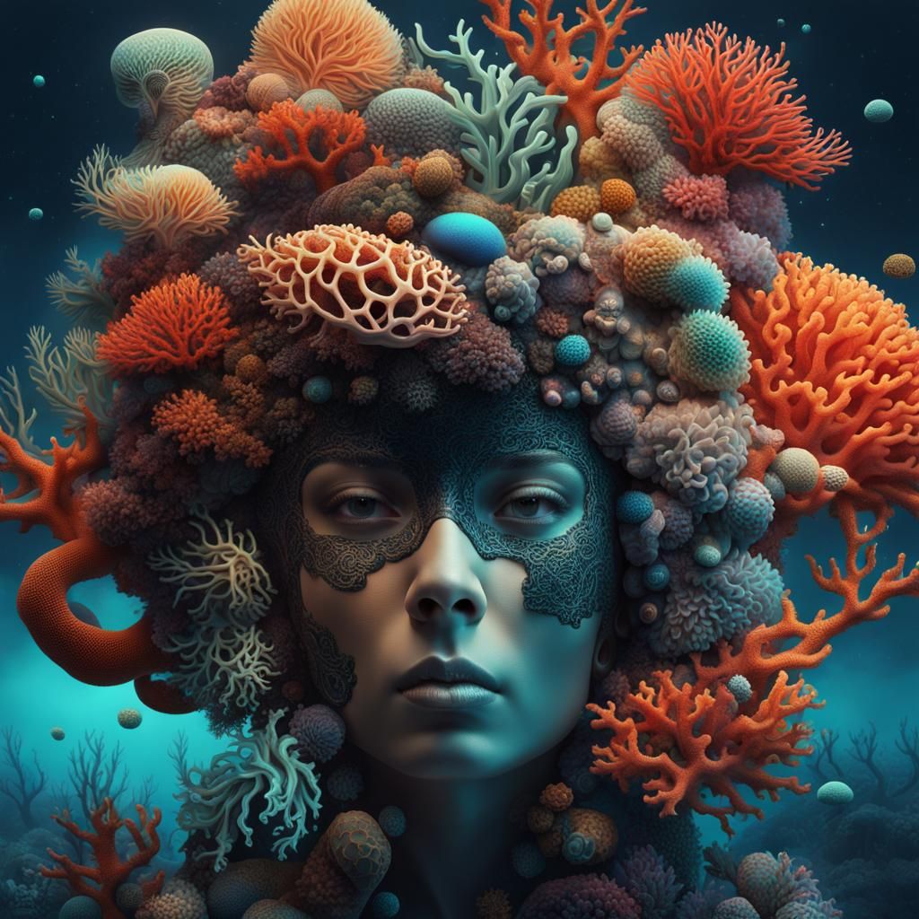 Surreal Sea Creature Woman: A Galactic Vanitas