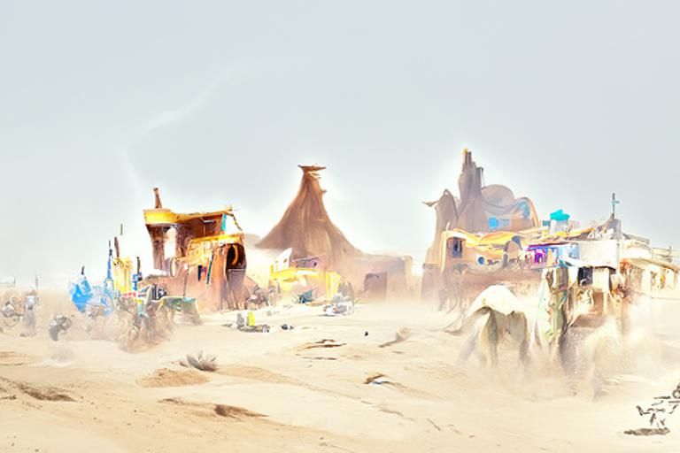 Desert Village Artwork in Matte Painting Style