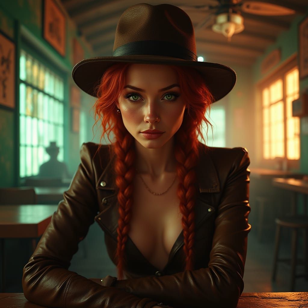 Sophisticated Redhead in Havana Bar, 1930s Pulp Style