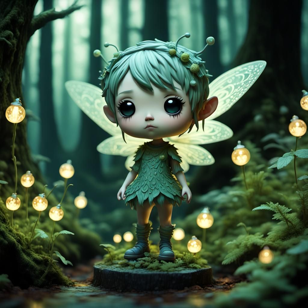 Adorable Chibi Pixie Bobblehead in Enchanted Forest