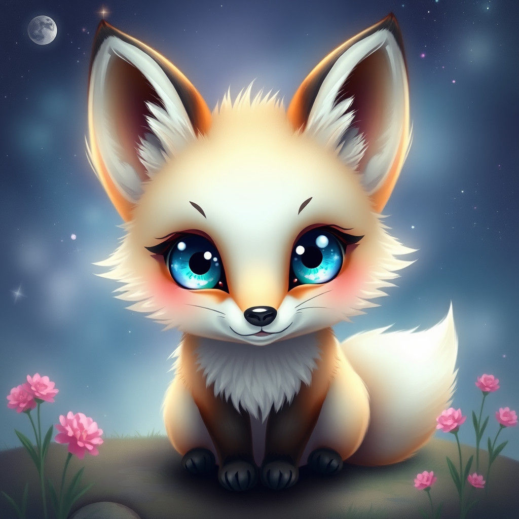 Chibi Fox with Galaxy Eyes in Ethereal Style